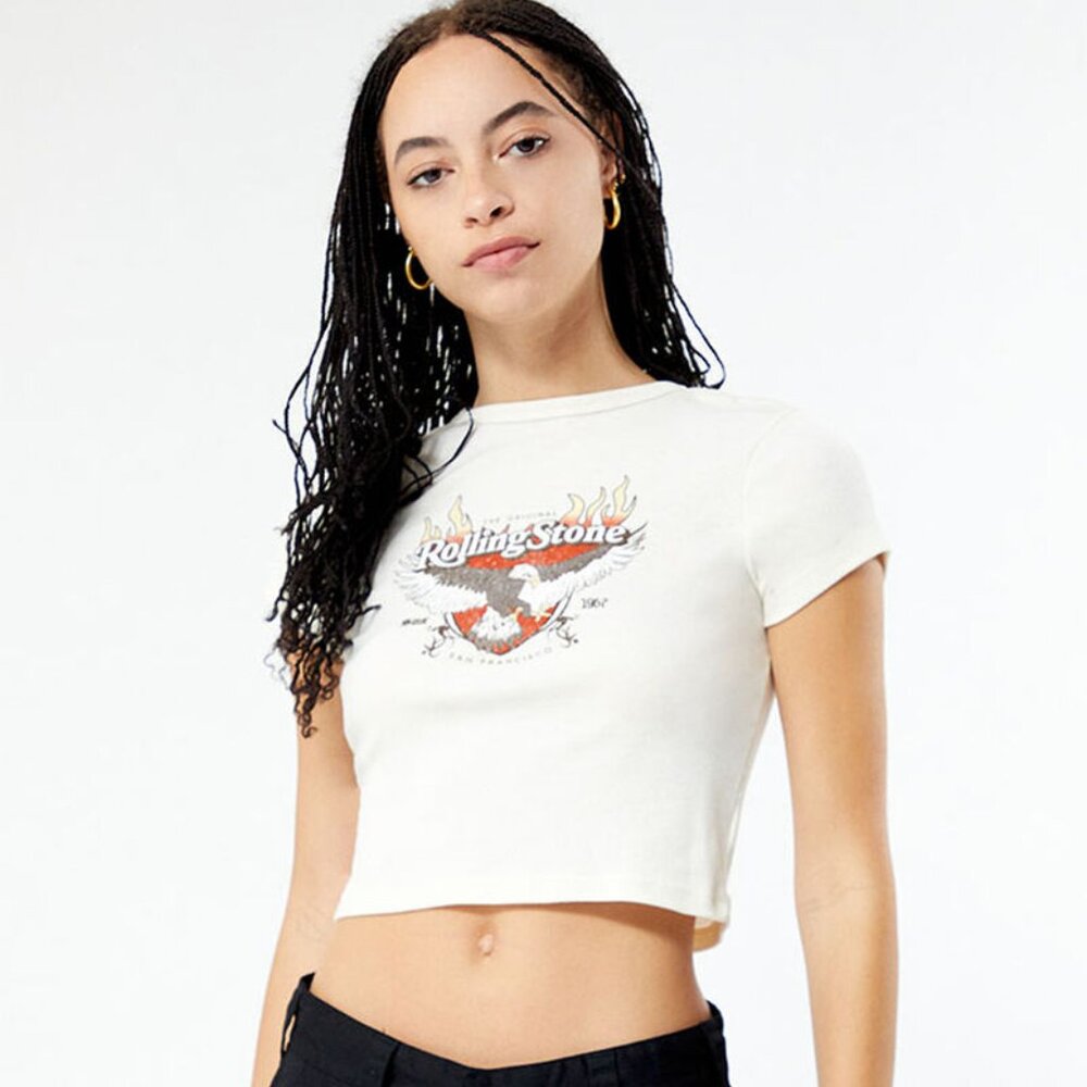 Rolling Stone Flame Crop T-Shirt L